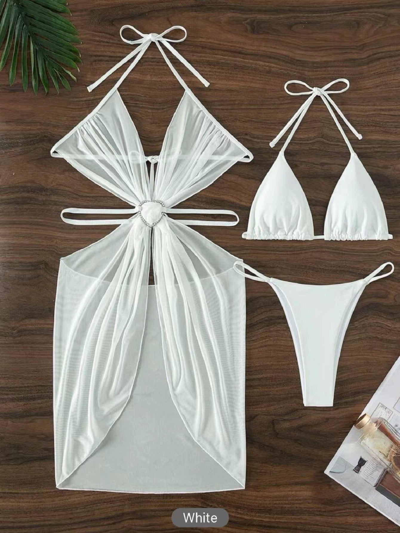 3Pcs Halter Neck Bikini Set | Solid Color Split Swimsuit