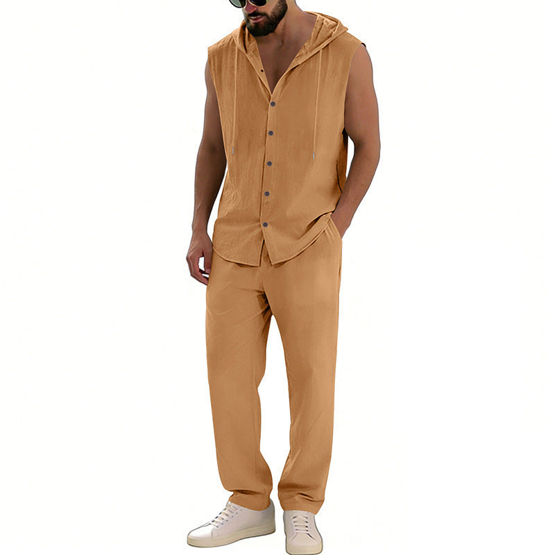 Men's Casual Hooded Sleeveless Shirt & Pants Set | Relaxed Lounge Outfit