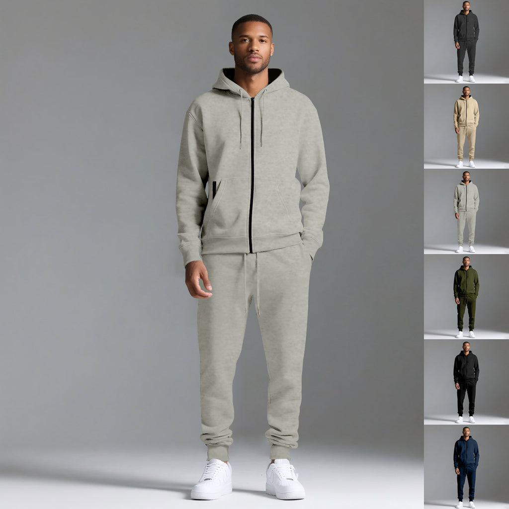 Men's Solid Color Hooded Long-Sleeve Sportswear Set | Athletic Tracksuit