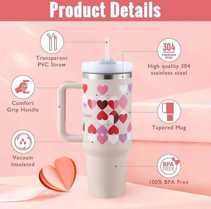 40 Oz Tumbler With Handle & Straw | Insulated Stainless Steel Travel Mug