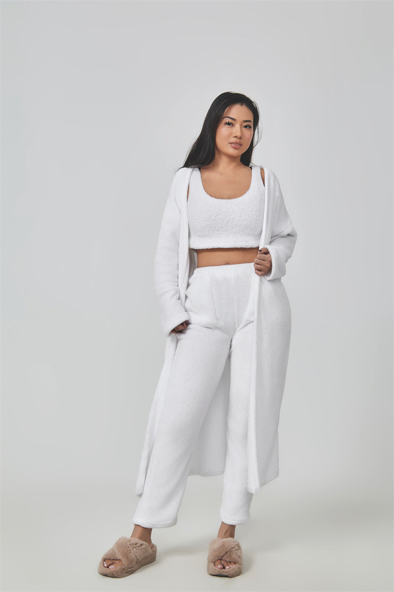 3-Piece Knit Lounge Set | Crop Top, Wide-Leg Pants & Cardigan