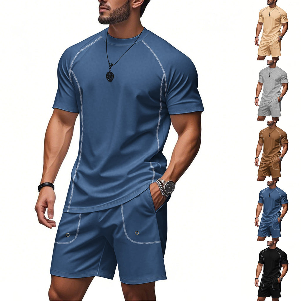 Men's Solid Color Minimalist Short-Sleeve & Shorts Set | Casual Summer Suit
