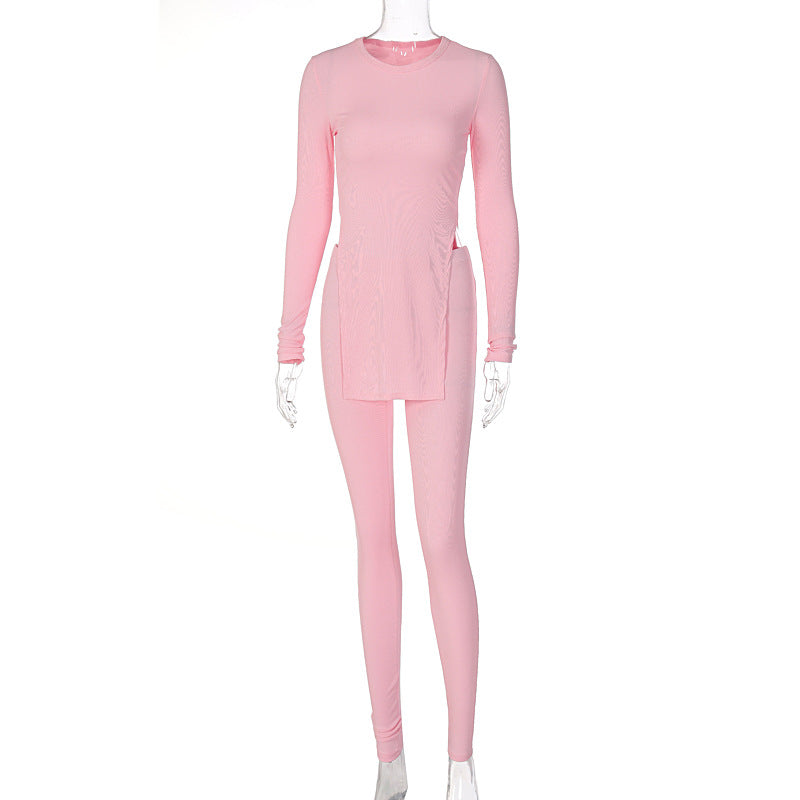 Women's Ribbed Pit Strip Top & Trousers Suit | Elegant Two-Piece Set