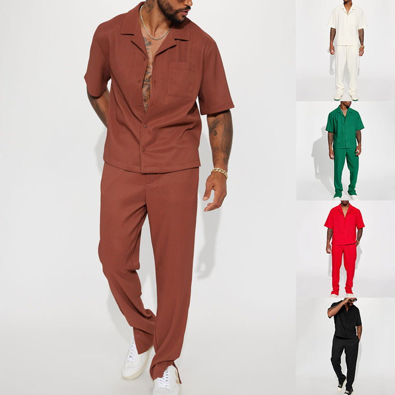 Men's Casual Loose Lapel Short-Sleeve & Trousers Suit | Relaxed Summer Set