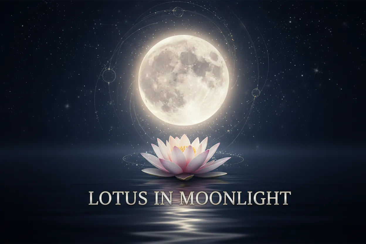 "LOTUS IN MOONLIGHT — Lotus flower in a moonlit pond, Women's Fashion & Lifestyle Boutique"